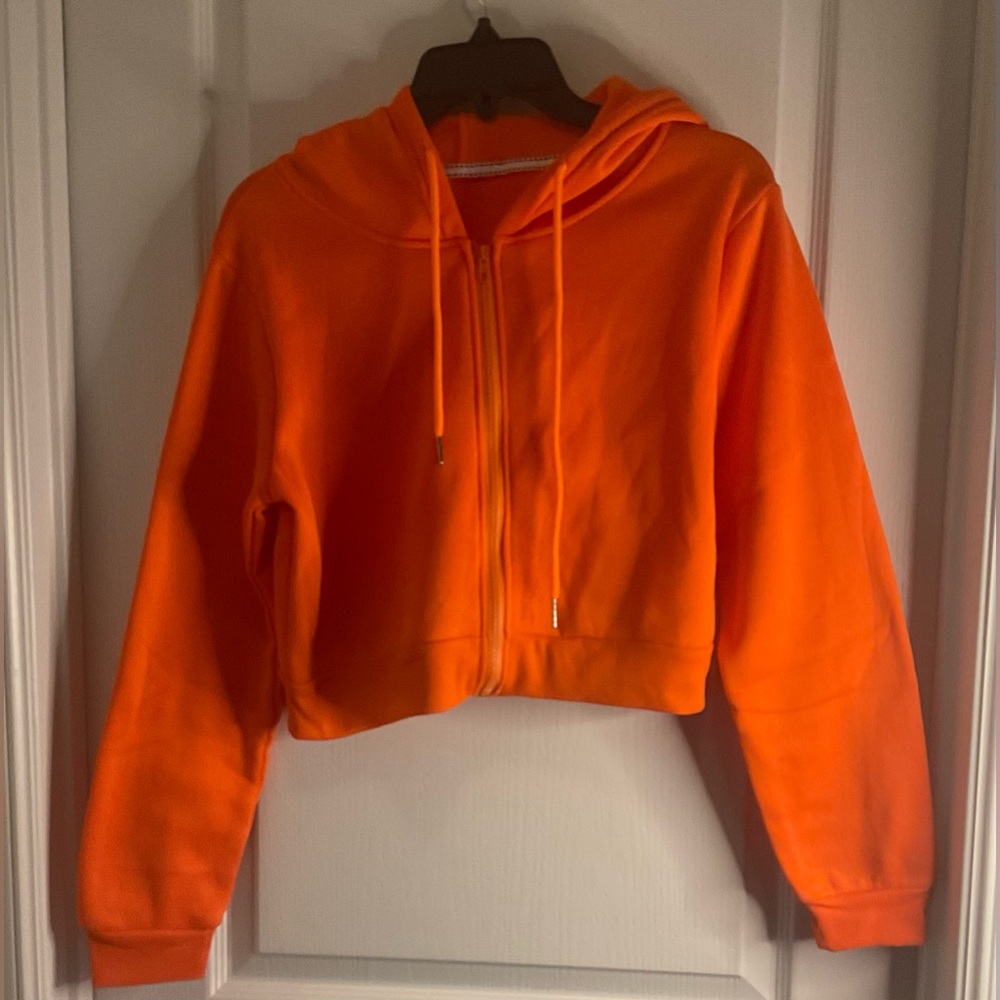 Shein Orange Cozy Polyester Crop-Top Hoodie
